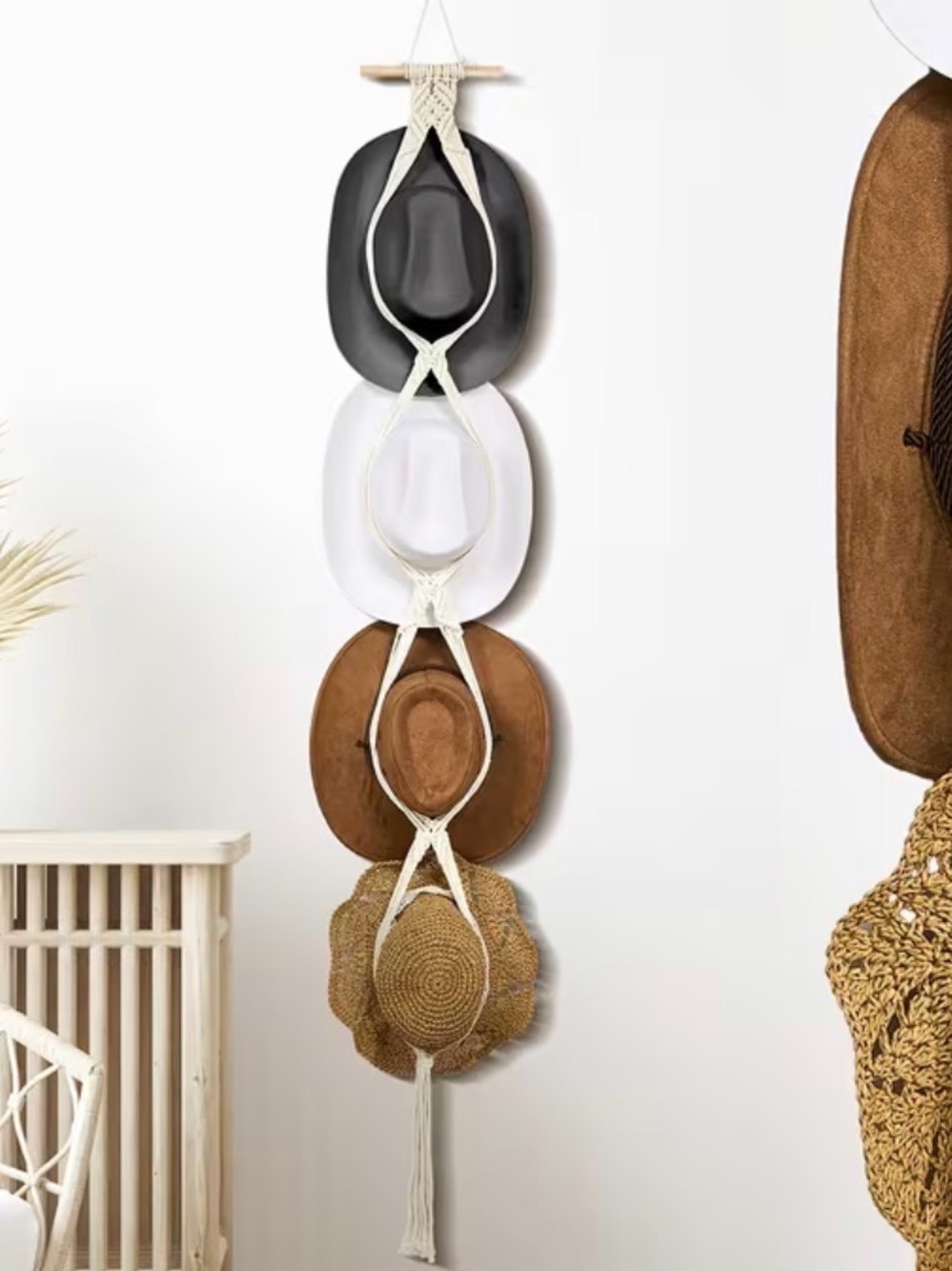 Boho Macrame Hat Hanger Wall Organizer